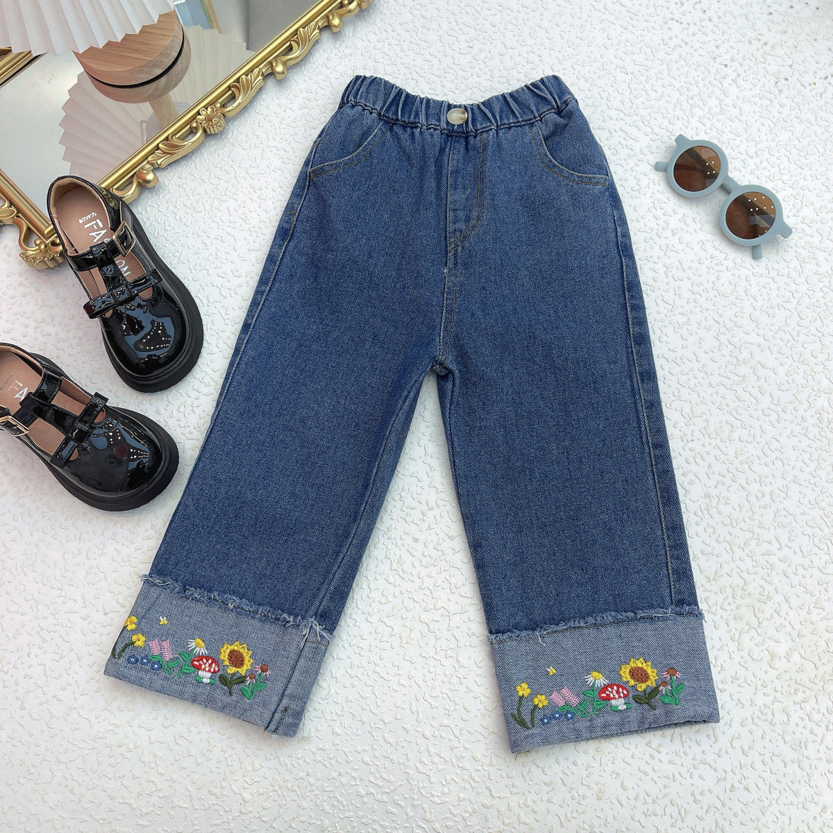 Baby Kid Girls Flower Embroidered Pants Jeans Wholesale 230323480