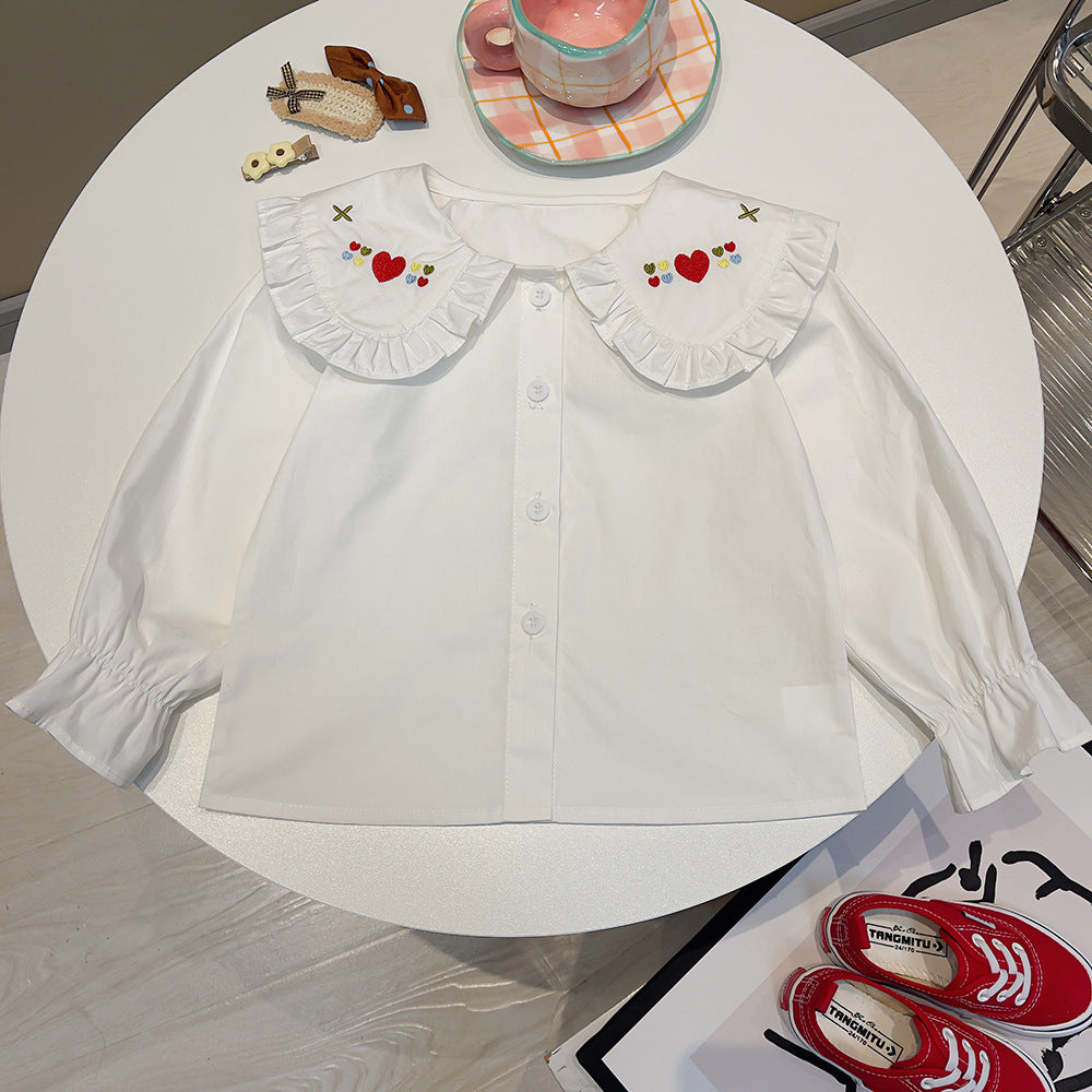Baby Kid Girls Flower Love heart Embroidered Shirts Wholesale 230323513