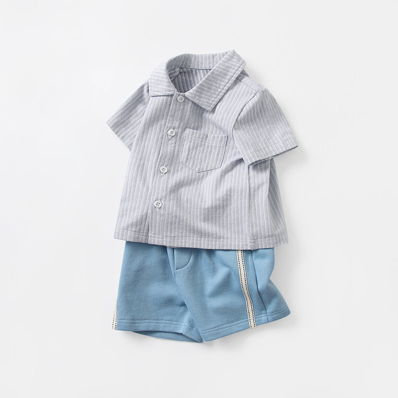 2 Pieces Set Baby Kid Boys Striped Tops And Solid Color Shorts Wholesale 230323532