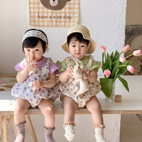 Load image into Gallery viewer, Baby Girls Color-blocking Flower Rompers Wholesale 230323586
