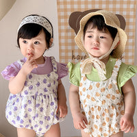 Load image into Gallery viewer, Baby Girls Color-blocking Flower Rompers Wholesale 230323586
