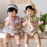 Load image into Gallery viewer, Baby Girls Color-blocking Flower Rompers Wholesale 230323586
