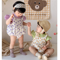 Load image into Gallery viewer, Baby Girls Color-blocking Flower Rompers Wholesale 230323586
