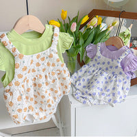 Load image into Gallery viewer, Baby Girls Color-blocking Flower Rompers Wholesale 230323586
