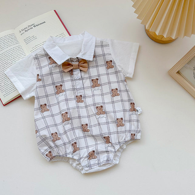 Baby Unisex Checked Cartoon Print Rompers Wholesale 230323660