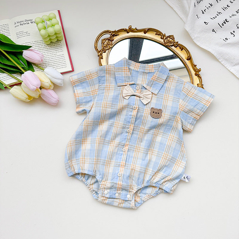 Baby Unisex Checked Cartoon Embroidered Rompers Wholesale 230323665