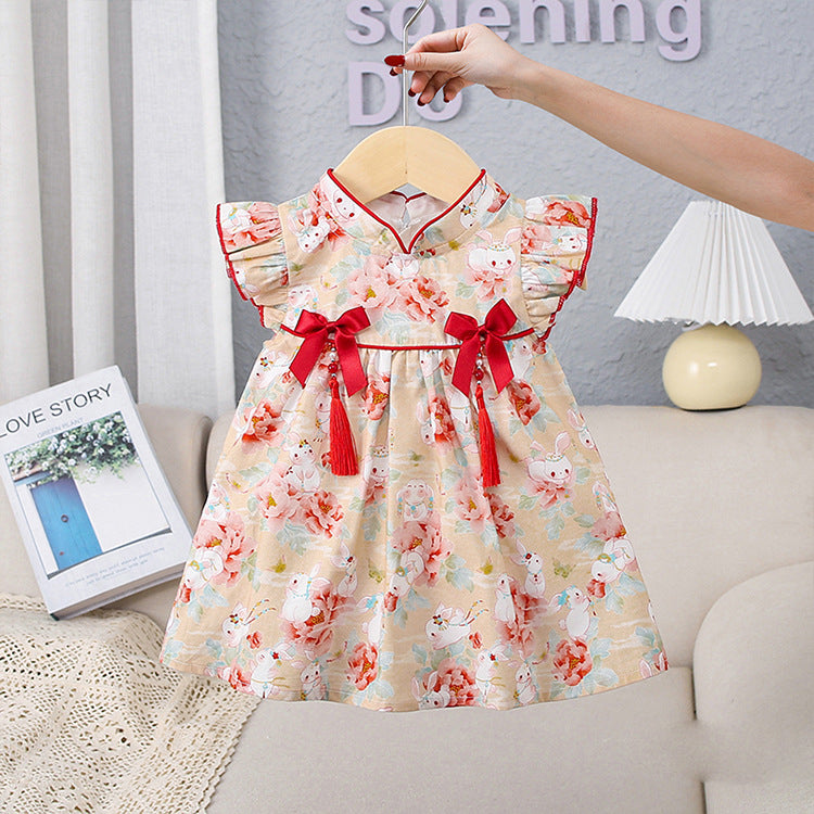 Baby Kid Girls Flower Bow Print Dresses Wholesale 230326203