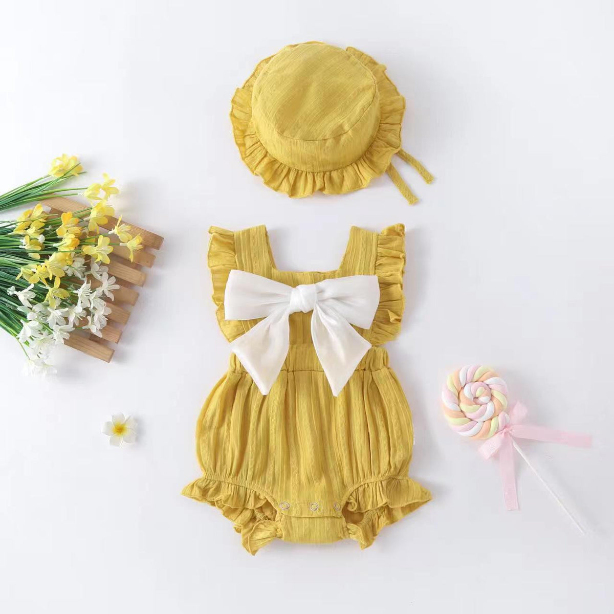 Baby Girls Solid Color Bow Rompers Wholesale 230326220