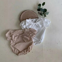 Load image into Gallery viewer, Baby Girls Solid Color Bow Rompers Wholesale 230326283
