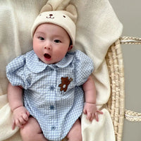 Load image into Gallery viewer, Baby Girls Checked Cartoon Print Rompers Wholesale 230326293
