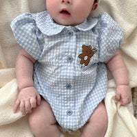 Load image into Gallery viewer, Baby Girls Checked Cartoon Print Rompers Wholesale 230326293
