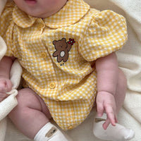 Load image into Gallery viewer, Baby Girls Checked Cartoon Print Rompers Wholesale 230326293
