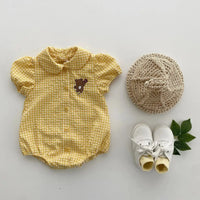 Load image into Gallery viewer, Baby Girls Checked Cartoon Print Rompers Wholesale 230326293
