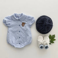 Load image into Gallery viewer, Baby Girls Checked Cartoon Print Rompers Wholesale 230326293
