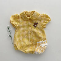 Load image into Gallery viewer, Baby Girls Checked Cartoon Print Rompers Wholesale 230326293
