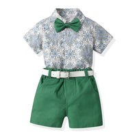 Load image into Gallery viewer, 2 Pieces Set Baby Kid Boys Flower Bow Print Shirts And Solid Color Shorts Wholesale 230326298
