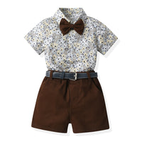 Load image into Gallery viewer, 2 Pieces Set Baby Kid Boys Flower Bow Print Shirts And Solid Color Shorts Wholesale 230326298
