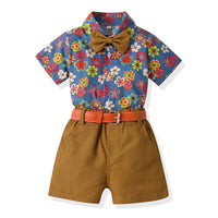 Load image into Gallery viewer, 2 Pieces Set Baby Kid Boys Flower Bow Print Shirts And Solid Color Shorts Wholesale 230326298
