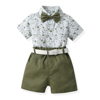 Load image into Gallery viewer, 2 Pieces Set Baby Kid Boys Flower Bow Print Shirts And Solid Color Shorts Wholesale 230326298

