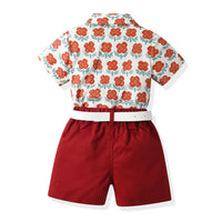 Load image into Gallery viewer, 2 Pieces Set Baby Kid Boys Flower Bow Print Shirts And Solid Color Shorts Wholesale 230326298
