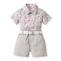 Load image into Gallery viewer, 2 Pieces Set Baby Kid Boys Flower Bow Print Shirts And Solid Color Shorts Wholesale 230326298
