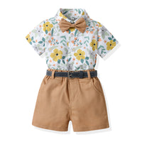 Load image into Gallery viewer, 2 Pieces Set Baby Kid Boys Flower Bow Print Shirts And Solid Color Shorts Wholesale 230326298
