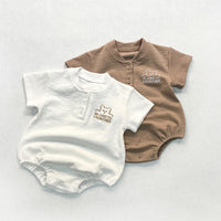 Load image into Gallery viewer, Baby Girls Letters Embroidered Muslin&amp;Ribbed Rompers Wholesale 230326336
