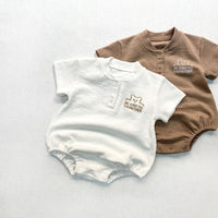 Load image into Gallery viewer, Baby Girls Letters Embroidered Muslin&amp;Ribbed Rompers Wholesale 230326336
