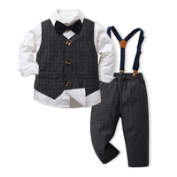 Load image into Gallery viewer, 3 Pieces Set Baby Kid Big Kid Boys Dressy Bow Shirts And Solid Color Vests Waistcoats And Jumpsuits Wholesale 230326355
