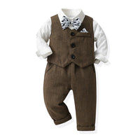 Load image into Gallery viewer, 3 Pieces Set Baby Kid Big Kid Boys Dressy Bow Shirts And Solid Color Vests Waistcoats And Jumpsuits Wholesale 230326355
