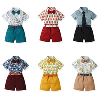 Load image into Gallery viewer, 2 Pieces Set Baby Kid Boys Flower Bow Print Shirts And Solid Color Shorts Wholesale 230326360
