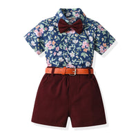Load image into Gallery viewer, 2 Pieces Set Baby Kid Boys Flower Bow Print Shirts And Solid Color Shorts Wholesale 230326360
