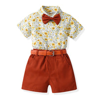 Load image into Gallery viewer, 2 Pieces Set Baby Kid Boys Flower Bow Print Shirts And Solid Color Shorts Wholesale 230326360
