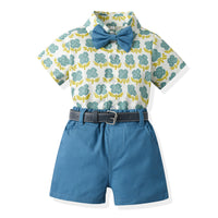 Load image into Gallery viewer, 2 Pieces Set Baby Kid Boys Flower Bow Print Shirts And Solid Color Shorts Wholesale 230326360
