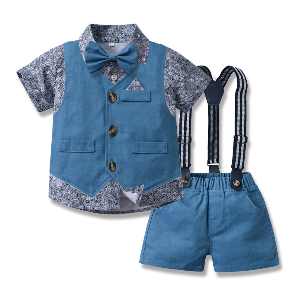 3 Pieces Set Baby Kid Boys Birthday Party Bow Shirts Solid Color Vests Waistcoats And Color-blocking Rompers Wholesale 230326403