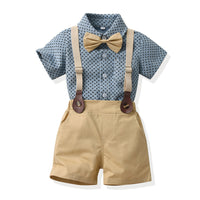 Load image into Gallery viewer, 2 Pieces Set Baby Kid Boys Dressy Bow Print Shirts And Solid Color Rompers Wholesale 230326417
