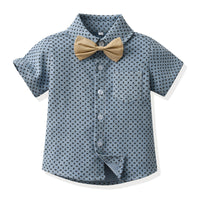 Load image into Gallery viewer, 2 Pieces Set Baby Kid Boys Dressy Bow Print Shirts And Solid Color Rompers Wholesale 230326417
