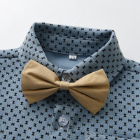 Load image into Gallery viewer, 2 Pieces Set Baby Kid Boys Dressy Bow Print Shirts And Solid Color Rompers Wholesale 230326417

