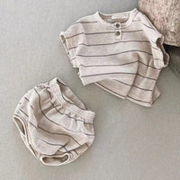 Load image into Gallery viewer, 2 Pieces Set Baby Unisex Striped Tops And Shorts Wholesale 230326431
