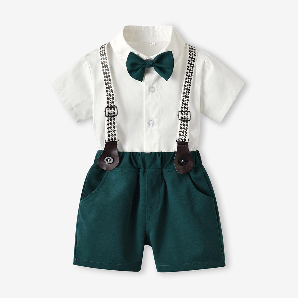 2 Pieces Set Baby Kid Boys Birthday Party Bow Shirts And Solid Color Rompers Wholesale 230326451