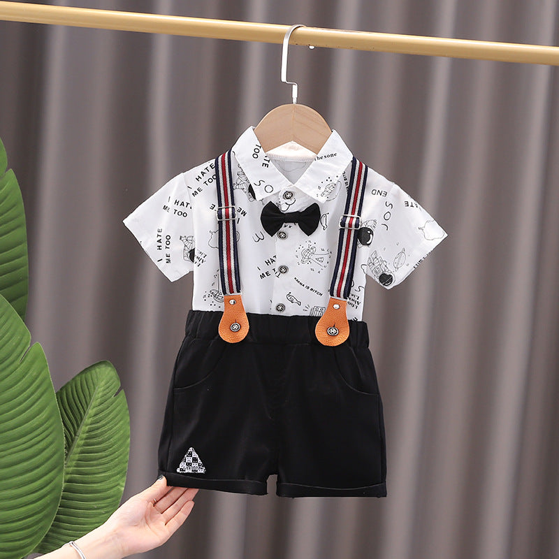 2 Pieces Set Baby Kid Boys Cartoon Print Shirts And Rompers Wholesale 23032804