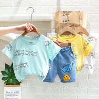 Load image into Gallery viewer, 2 Pieces Set Baby Kid Boys Letters T-Shirts And Print Bow Shorts Wholesale 23032806
