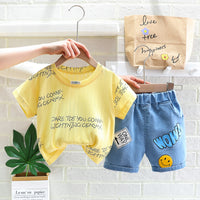 Load image into Gallery viewer, 2 Pieces Set Baby Kid Boys Letters T-Shirts And Print Bow Shorts Wholesale 23032806
