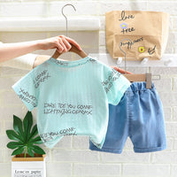 Load image into Gallery viewer, 2 Pieces Set Baby Kid Boys Letters T-Shirts And Print Bow Shorts Wholesale 23032806
