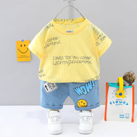 Load image into Gallery viewer, 2 Pieces Set Baby Kid Boys Letters T-Shirts And Print Bow Shorts Wholesale 23032806
