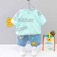 Load image into Gallery viewer, 2 Pieces Set Baby Kid Boys Letters T-Shirts And Print Bow Shorts Wholesale 23032806

