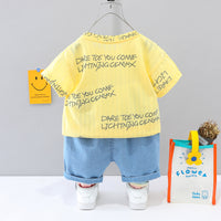Load image into Gallery viewer, 2 Pieces Set Baby Kid Boys Letters T-Shirts And Print Bow Shorts Wholesale 23032806
