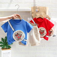 Load image into Gallery viewer, 2 Pieces Set Baby Kid Unisex Cartoon Tops And Solid Color Shorts Wholesale 23032812
