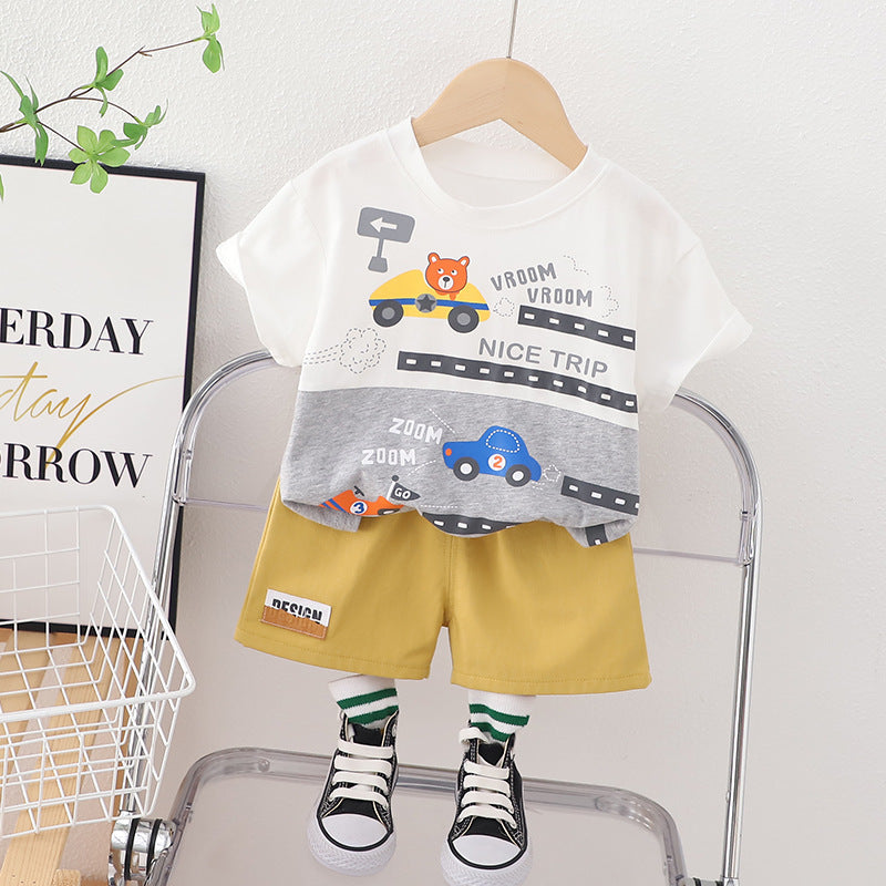 2 Pieces Set Baby Kid Boys Letters Car Cartoon Print T-Shirts And Shorts Wholesale 230328138