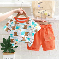 Load image into Gallery viewer, 2 Pieces Set Baby Kid Unisex Cartoon Print T-Shirts And Solid Color Shorts Wholesale 23032814
